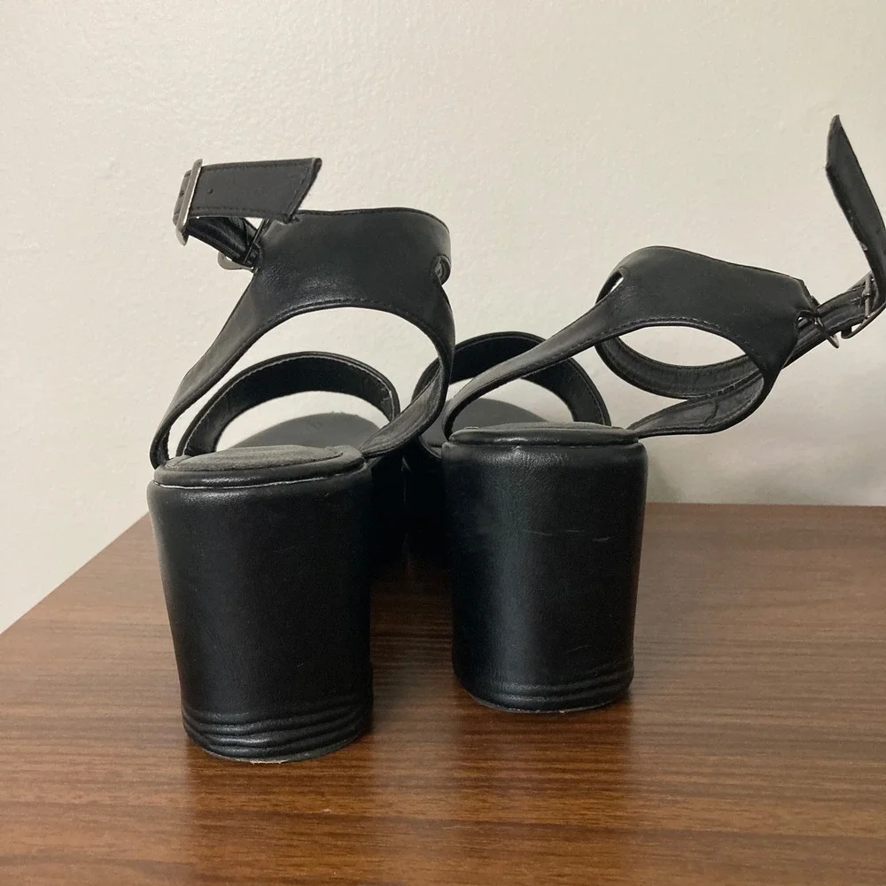 Y2K Grunge Black Chunky Platform Block Heel Ankle Strap Sandals EUR 38 US 7.5